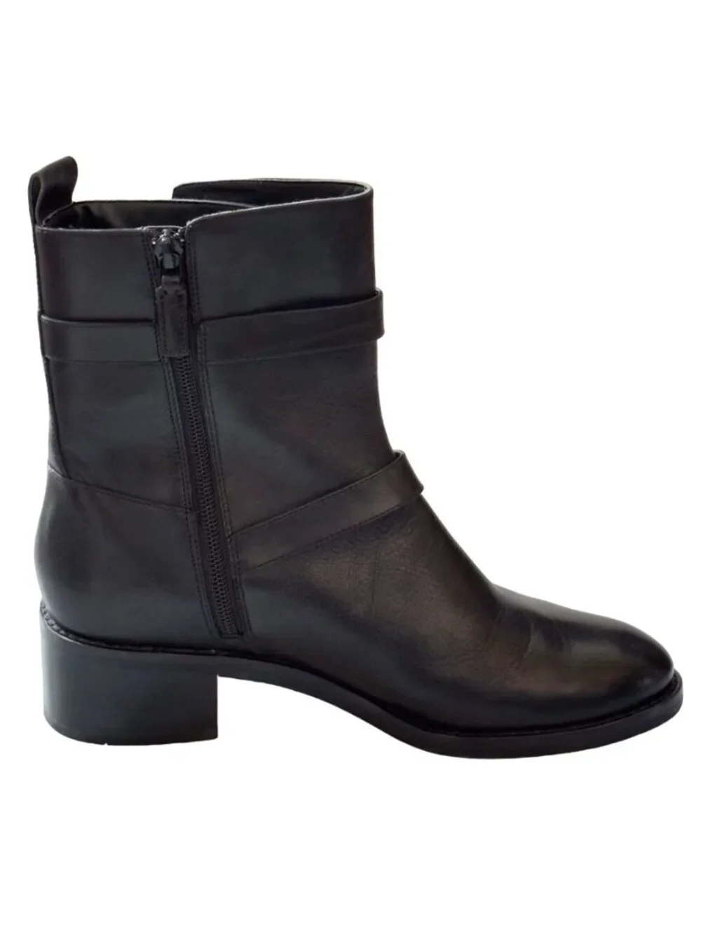 COLE HAAN Women's Leather Ankle Boots Black Side Buckles Size 8.5